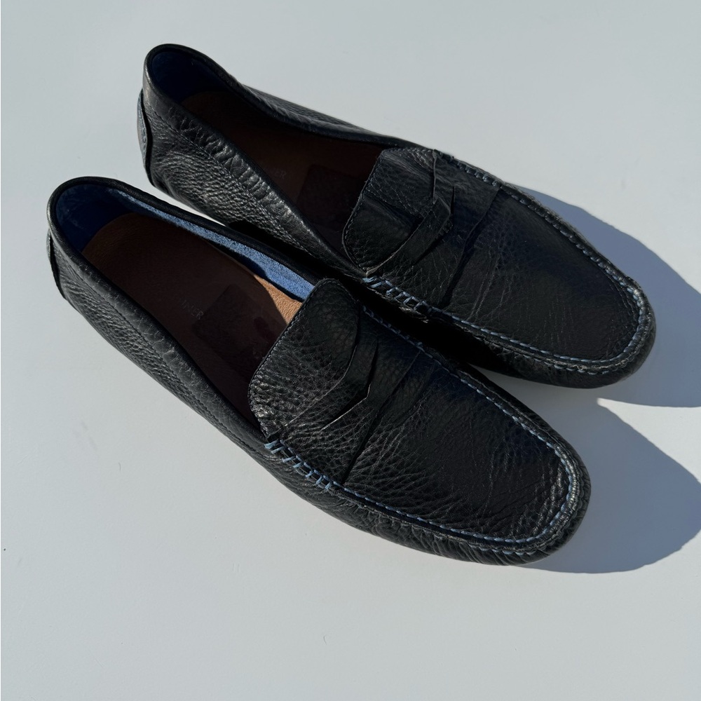 Donald J. Pliner Black and Blue Slip-On Loafers with Textured Finish